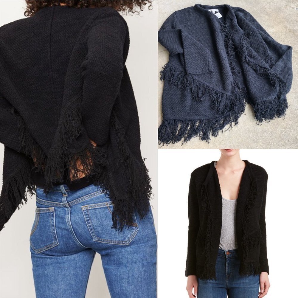 Maje‎ Fringe Cardigan Sweater Black Medium - Picture 5 of 12
